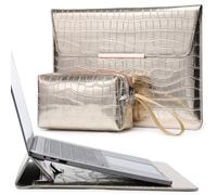 HYZUO 13 Inch Laptop Sleeve with Built-in Stand for MacBook Pro 13, MacBook Air 13 M4 M3 M2 M1 2025-2018, 13 iPad Pro/Air, Surface Pro, Protective Case with Pouch, Crocodile Pattern Champagne Silver