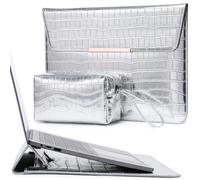HYZUO 15-16 Inch Laptop Sleeve with Built-in Stand for MacBook Pro 16 M4/M3/M2/M1 2025-2019, Pro 15, XPS 15, Protective Case with Pouch, Crocodile Pattern Silver