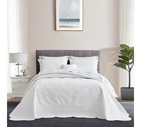 HZ & HY Oversized Alaskan King Bedspread 138x122, Damask, Pure White | Extra Wide Coverage, 5-Piece Quilt Set, Lightweight Reversible Coverlet, Scalloped Edge, Clean Classic Look