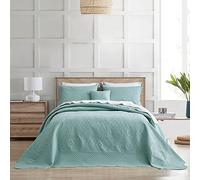HZ & HY Oversized King Bedspread 128x120 Extra Wide, Ultrasonic Coverlet Bedding Set, Lightweight Thin Comforter, Reversible, 5 Piece, 100% Microfiber, Seaglass