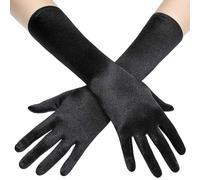 HZAOPZE 1 Pair Elegant Ladies Gloves Satin Classic Opera Fest Party Audrey Hepburn Gloves 1920s Gloves Women 38 cm Long Elastic Black, black, One Size
