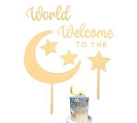 HZAOPZE 1 Set Acrylic Moon Star Cake Toppers, Cake Decoration, Mirrored Twink Cake Decoration Welcome To The World Twink Star Cake Decoration for Baby Shower Birthday Party Supplies