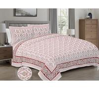 HZAR ART Soft Cotton King Size Bedsheet for Double Bed with 2 Pillow Covers | 280 TC Flat Sheet | Jaipuri Print Double BedSheet Cotton(Phulkari Print, 90 X 108 Inches) SB68
