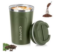 hzbaiyi Coffee Cup 380ml Vacuum Reusable Leakproof Double Wall Coffee Cup Stainless Steel Resuable Travel Mug Thermal Cup for Hot Coffee Tea and Cold Drinks(Dark Green)