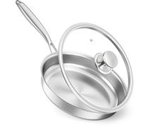 hzbaiyi Frying Pan with Lid, Uncoated, Induction Compatible, Durable Handles, Naturally Non-Stick Tri-Ply Stainless Steel Frying pan, Perfect for Everyday Cooking (20cm with lid)
