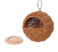 HZBB Artificial Rattan Weave Parrots House Hanging Bird Nest Safe Shelter with Plush Mat for Cockatiels and Budgies Parakeets Rattan Bird Shelter for Cage
