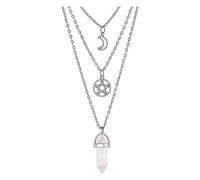 HZBB Layered Sun Crystal Necklace with Hexagonal Agate Pendant, Adjustable Chain Jewelry for Women Layering Necklace
