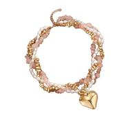 HZBB Statement Necklace for Women Gold Tone Heart Pendant Multi Layer Bead Chain with Pearl Look Accents and Chip Beads for Looks Heart Choker Beaded Collar Bead Chain Neckwear Necklace