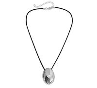 HZBB Stylish Metal Oval Shaped Neckchain Geometric Pendant Necklace Adjustable PU Leather Cord Clavicle Chain Elegant Jewelry Perfect Accessory for Any Occasion