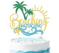 Hzbcxs Beaching not Teaching Cake Topper Teacher Retirement Decorations Beach Retirement Party Decorations Blue Gold & Green