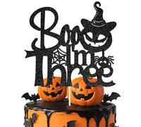 Hzbcxs Boo I'm Three Cake Topper - Trick or Three Birthday Party Decorations - Happy 3rd Halloween theme Birthday Party Decorations Black