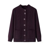 HZCRAES Cardigan for Older Ladies - Cardigan for Middle-Aged and Elderly People,Old Lady,Loose Solid Color, Twisted Knit,Long-Sleeved Top,Grandma Wears A Coat,Mother Wears A Warm Dark Purple XXL