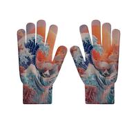 HZCRAES Men'S Knit Gloves - Ukiyoe Waves Print Work Gloves Winter Warm Outdoor Gloves,Japanese Torii Print Full Finger Glove Women'S Touch Screen Mobile Phone Cold-Proof Mitten Gardening Gloves