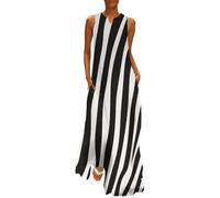 HZCRAES Summer Maxi Dresses for Women UK Plus Size Long Sundress Ladies Casual Long Dress with Retro Zebra Pattern Geometry Print Sleeveless Maxi Dress Chic Beach Boho Loose Dresses Black