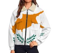 HZCRAES Winter Jackets For Women Uk, Cyprus Flag Printed Ladies Cardigan With Zip, Geometric Map Warm Sherpa Fleece Lined Coat With Pockets, 3D Women'S Teddy Fleece Coat, White