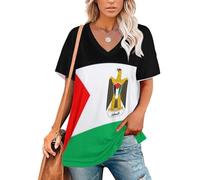 HZCRAES Womens Summer Tops Vintage Palestine Flag Printed Short Capsleeve Shirts V Neck Cute Fashion Dressy Tunic Blouses for UK Oversized Patriotic Baseball Tshirts Green