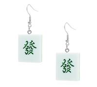 HZCVSG 1 Pair Fun Mahjong Lucky Drop Chinese Statement for Women Piercing Dangle Gambling Women's Earrings Miss Resin Korean Version Ear Drops