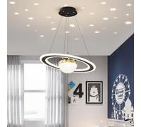 HZCVSG Black Planet Shape Chandelier Aluminium and PVC Pendant Light Home Suspension Hanging Lamp Indoor Dimmable Adjustable Light,for Various Rooms