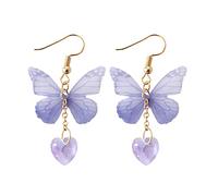 HZCVSG Elegant Women Earrings Tulle Transparent Butterfly Shape Gemstone Heart Shape Earrings Best Gift Blue and Creative