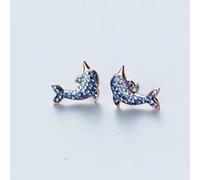 HZCVSG for S925 Women Korean Art Blue Gradient Diamond Whale Cute Animal Earrings