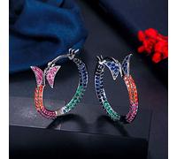 HZCVSG Rainbow Color Cubic Zirconia Elegant Red Blue Butterfly Round Hoop Earrings For Women Jewelry