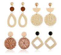 HZCVSG Rattan Earrings Geometric Woven Bohemian Earrings Drop Dangle Earrings