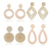 HZCVSG Rattan Earrings Geometric Woven Bohemian Earrings Drop Dangle Earrings