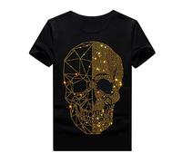 HZCX FASHION Mens Rhinestone Skull Graphic Shirt Round Collar Short Sleeve Tees, 942 Black, S