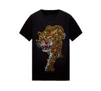 HZCX FASHION Mens Womens Sparkly T Shirt Rhinestone Short Sleeve Rock Festival Bling Gemstone Tshirt Cotton Graphic Tees, Tiger Black, XL