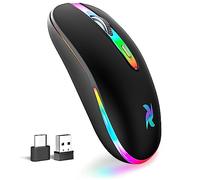 HZD LED Wireless Mouse, Slim Silent Rechargeable Mouse, 2.4G Portable USB Optical Mouse with Type C Adapter, 3 Adjustable DPI Levels 1600/1200/800 Computer Mouse for Laptop,PC,MacBook,Notebook