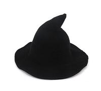 HzDazrl Women Halloween Witch Hat Wide Brim Wool Pointed Cap Christmas Party Holiday Daily Accessory Wizard Hats (Classic Cotton Yarn Black, One Size)
