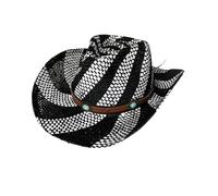 HzDazrl Women Men Cowgirls Hats Adult Hollow Out Classic Stripes Print Cowboy Hats Western Caps for Outdoor Party (Black White, ONE Size)