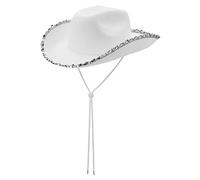 HzDazrl Women Men Western Cowboy Hat Classic Wide Brim Cowgirl Hat Halloween Christmas Vintage Party Club Cap for Adults (Silver White, ONE Size)