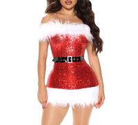 HzDazrl Women Mrs Claus Santa Dress Sexy Cocktail Party Club Holiday Festival Costume Cosplay Dress Christmas Outfits (Sequin Red Dress, S)