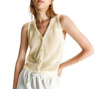 HzDazrl Women Summer Knit Sweater Tank Tops Casual Sleeveless Ribbed Knitted Vest Top Fall Fashion Y2k Cami Knit Tees (Hollow Eyelet Ivory, L)