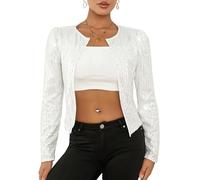 HzDazrl Womens Sequin Jacket Bomber Coat Glitter Long Sleeve Casual Sparkly Jacket Y2k Party Club Cowgirl Outfit Jackets (Crop Cardigan Silver, M)
