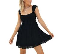 HzDazrl Women's Summer Babydoll Mini Dress Spaghetti Strap Sleeveless Party Short Y2k Swing Dresses A Line Sundress (Black, XL)