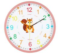 HZDHCLH Kids Wall Clock Teaching 12" Silent Learning Clock for Children | Colour Analogue Clock with Markers, Learn to Tell the Time, Educational Clock for Bedroom Nursery Classroom(pink)