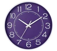 HZDHCLH Wall Clock 10 Inch Silent Non Ticking Clock Round Wall Decor,Wall Clocks for Living Room Kitchen Office (Purple)