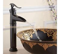 HZDXWXOJ Basin Faucets Antique Brass Waterfall Bathroom Vessel Sink Faucet Single Handle Hole Deck Wash Mixer Water Tap WC Taps ZLY-1909