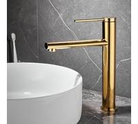 HZDXWXOJ Nordic Luxury Bathroom Basin Faucet Short/Tall Deck Mount Tap Single Handle Cold Hot Water Mixer Washbasin Vessel Sink Crane(Golden tall)