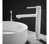 HZDXWXOJ Nordic Luxury Bathroom Basin Faucet Short/Tall Deck Mount Tap Single Handle Cold Hot Water Mixer Washbasin Vessel Sink Crane(White tall)