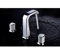 HZDXWXOJ Widespread Basin Bathroom Sink Faucets Brass Three Holes Mixer Faucet Cold and Hot 8 inch Water Mixer Sink Taps Gold Black(Chrome white)