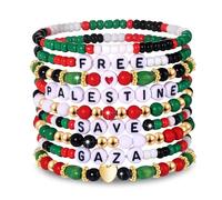 HZEYN 9 Pack Free Palestine Bracelet for Women Save Gaza Bracelets Stackable Heishi Beaded Stretchy Bracelet Support Palestine Jewelry, One Size, no gemstone