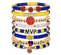HZEYN Basketball Bracelets for Women - Stackable Beaded Friendship Bracelets for Game Day Sports Mom Accessories, One Size, Vinyl, no gemstone