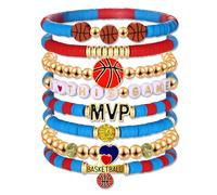 HZEYN Basketball Bracelets for Women - Stackable Beaded Friendship Bracelets for Game Day Sports Mom Accessories, One Size, Vinyl, no gemstone