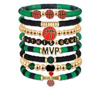 HZEYN Basketball Bracelets for Women - Stackable Beaded Friendship Bracelets for Game Day Sports Mom Accessories, One Size, Vinyl, no gemstone