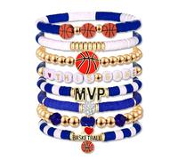 HZEYN Basketball Bracelets for Women - Stackable Beaded Friendship Bracelets for Game Day Sports Mom Accessories, One Size, Vinyl, no gemstone