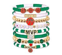 HZEYN Basketball Bracelets for Women - Stackable Beaded Friendship Bracelets for Game Day Sports Mom Accessories, One Size, Vinyl, no gemstone