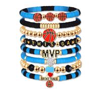 HZEYN Basketball Bracelets for Women - Stackable Beaded Friendship Bracelets for Game Day Sports Mom Accessories, One Size, Vinyl, no gemstone